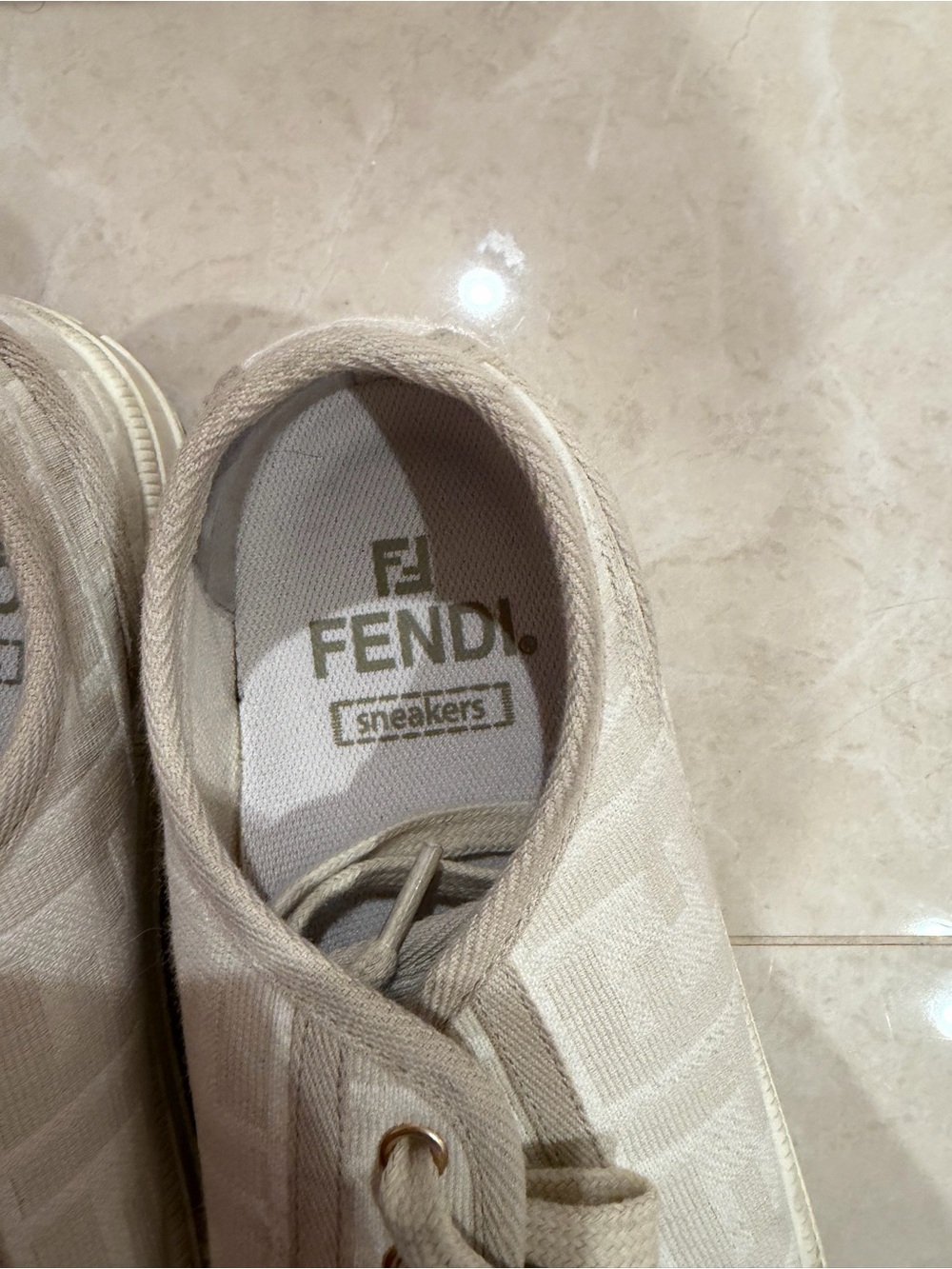 Fendi Ivory FF Logo Canvas Lace-Up Sneakers - Picture 2 of 6